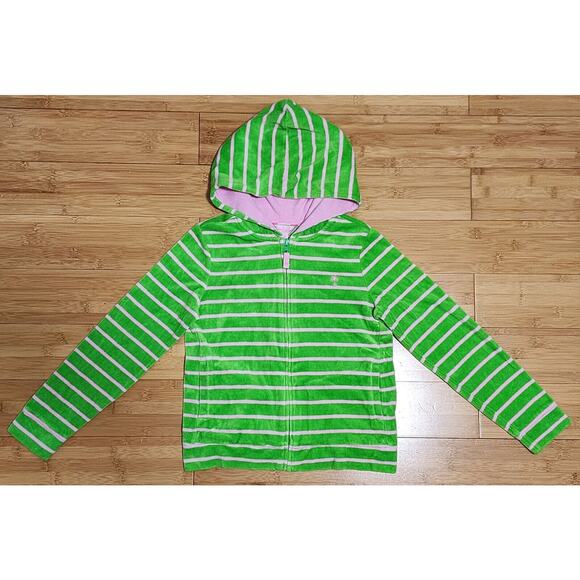 Lilly Pulitzer Jacket Hooded Girl's 10 Green Pink Stripe Palm Trees Embroidered - Picture 1 of 9